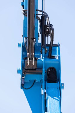 Ayrıntılar vinç inşaat mavi arka planı, not alan sığ derinliği