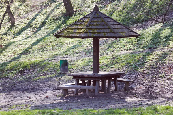 Plek Voor Een Picknick Het Bos Opmerking Ondiepe Scherptediepte — Stockfoto
