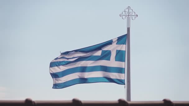 Bandiera Greca Sventola Nel Vento Rallentatore — Video Stock