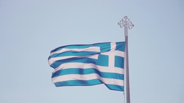 Bandera Griega Ondeando Viento Cámara Lenta — Vídeos de Stock
