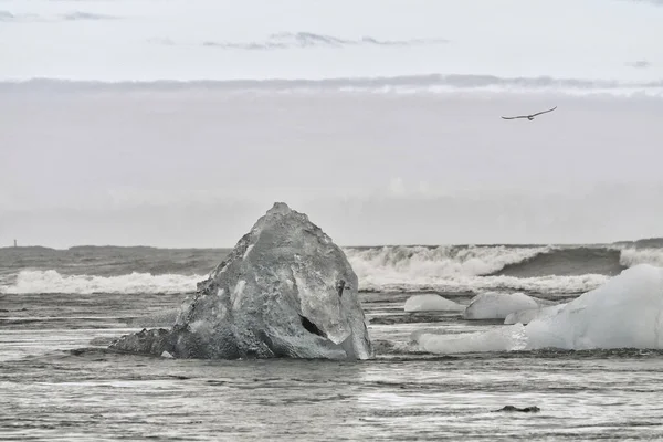 Czarno-biały obraz gór lodowych na lodowcu Jokulsarlon — Zdjęcie stockowe
