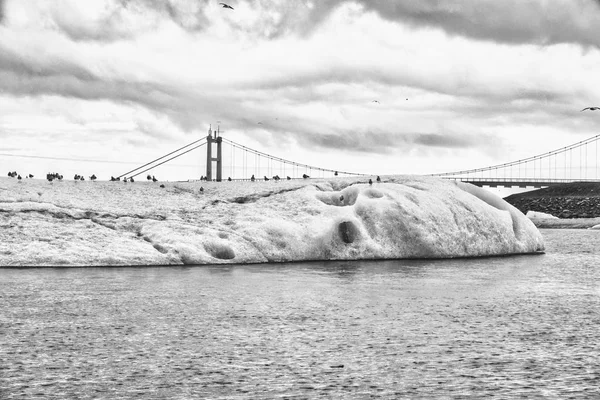 Černobílý obraz ledovců na ledovci Jokulsarlon — Stock fotografie