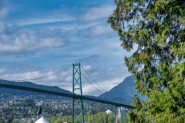 Ванкувер - 05 мая 2019 года: Китайский квартал, Ванкувер, Канада. Lions Gate Suspension Bridge in Vancouver BC with Traffic — стоковое фото