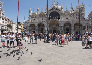 Venedik, İtalya - Temmuz 12017: Venedik 'teki tarihi binalar. İtalya Venedik 'te San Marco manzarası