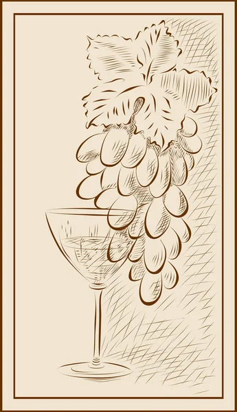 Un ramo de uvas y una copa de vino. — Vector de stock