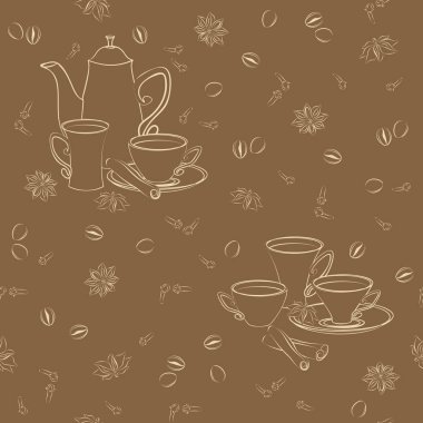 Bardak, tarçın, kahve çekirdekleri, anason ve karanfil ile Seamless Modeli.