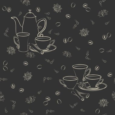 Bardak, tarçın, kahve çekirdekleri, anason ve karanfil ile Seamless Modeli.