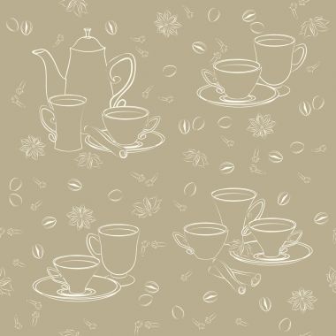 Bardak ve oryantal baharatlar ile vektör seamless modeli.