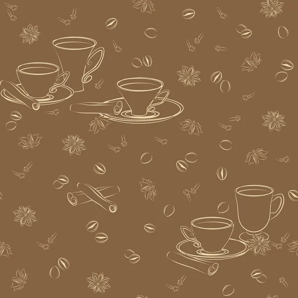 De naadloze patroon vector met cups en Oosterse specerijen. — Stockvector