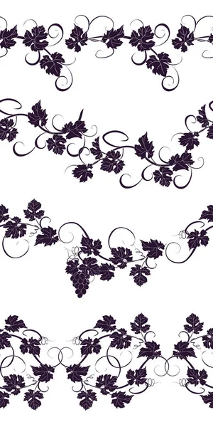 Set of seamless ornaments with vines of grapes. — Stock Vector