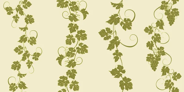 Set of seamless ornaments with vines of grapes. — Stock Vector