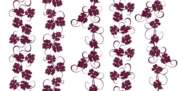 Ensemble d'ornements sans couture avec des vignes de raisins . — Image vectorielle