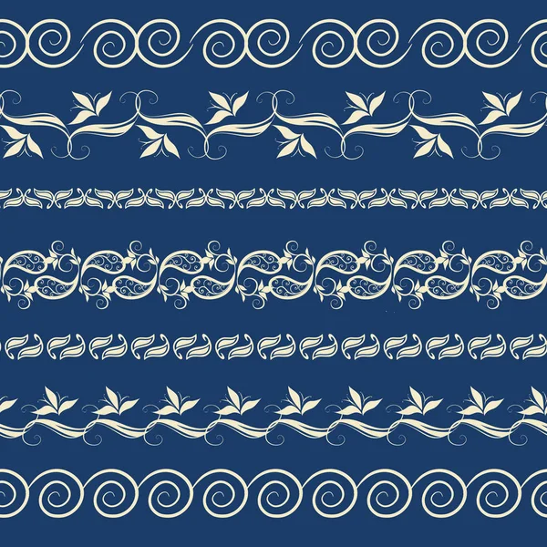 Conjunto de bordes vintage sin costuras. Estilo oriental tradicional, elementos florales ornamentales . — Vector de stock