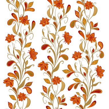 Dekoratif çiçekli, yapraklı ve doğu tarzında desenli soyut vintage desen.