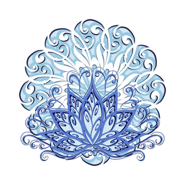 蓮と曼荼羅 曼荼羅でヴィンテージスタイルの蓮の花のベクトル画像 — ストックベクタ