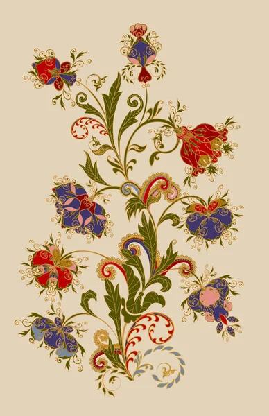 Kukkakimppu Fantastisia Kukkia Tausta Etniseen Perinteiseen Tyyliin — vektorikuva