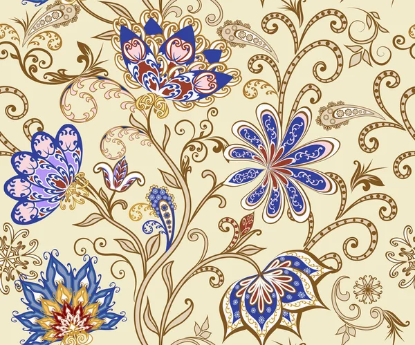 Modèle Vintage Abstrait Avec Fleurs Décoratives Feuilles Motif Paisley Dans — Image vectorielle