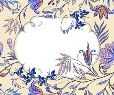 Dekoratif çiçekli, yapraklı ve doğu tarzında desenli soyut vintage desen.