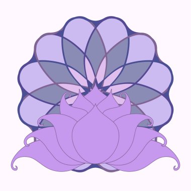 Lotus ve mandala. Modelleştirilmiş nilüfer çiçeğinin mandala tarzında vektör görüntüsü.