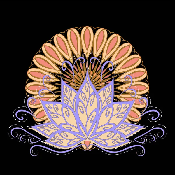 蓮と曼荼羅 曼荼羅でヴィンテージスタイルの蓮の花のベクトル画像 — ストックベクタ