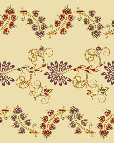Безшовні Вінтажні Кордони Традиційний Східний Стиль Декоративні Квіткові Елементи — стоковий вектор