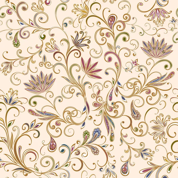 Modèle Vintage Abstrait Avec Fleurs Décoratives Feuilles Motif Paisley Dans — Image vectorielle