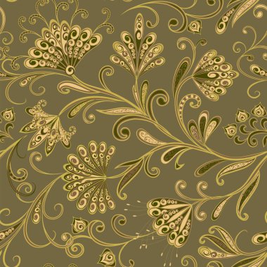 Dekoratif çiçekli, yapraklı ve doğu tarzında desenli soyut vintage desen.