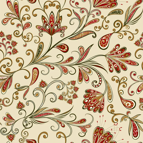 Patrón Vintage Abstracto Con Flores Decorativas Hojas Patrón Paisley Estilo — Vector de stock