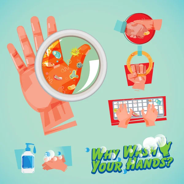 Dirty hand with bacteria — Stock Vector