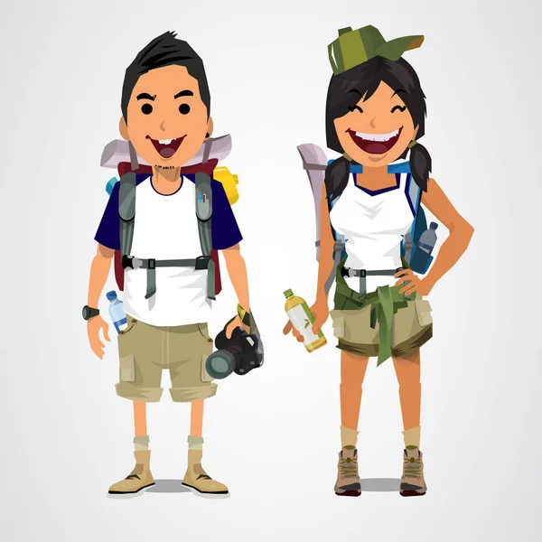 Векторна ілюстрація пригодницького туризму - хлопчик і дівчинка - вектор — стоковий вектор