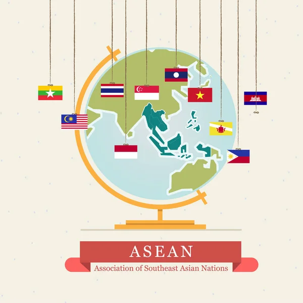 ASEAN harita ve asılı bayrakları - vektör