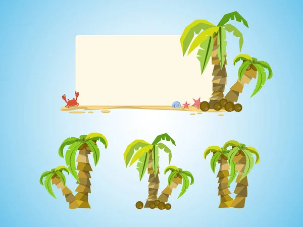 Vakantie coconut achtergrond - set van kokosnoot boom - vector — Stockvector