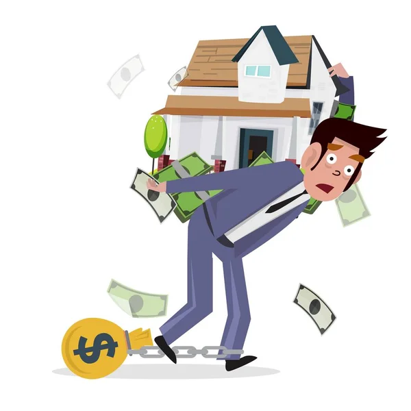 Hombre llevando a casa con dinero. préstamo de la casa. concepto de hipoteca — Vector de stock