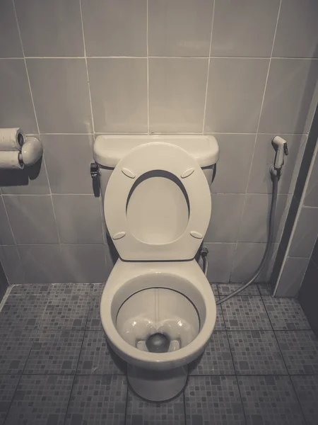 Toalettstolen i ett bathroom.vintage filter — Stockfoto