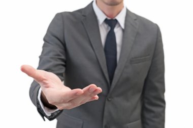 Wh izole el boş kopya alanı ile iş adamı