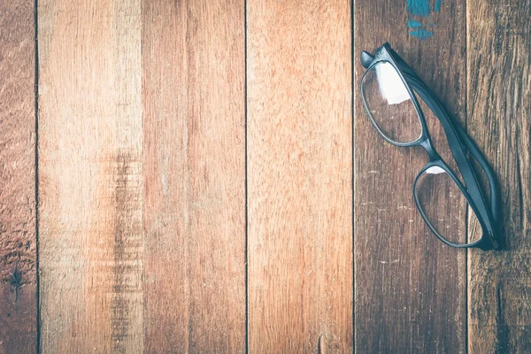 Top view of Glasses on wooden table background. Free space for text — Stock Photo, Image