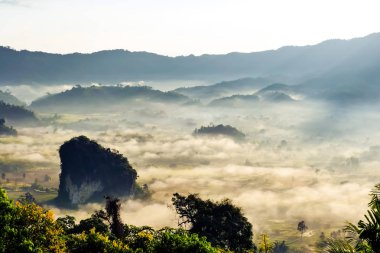 Manzara güneşli sabah sis Phu Lang Ka, Phayao, Tayland, Tarih