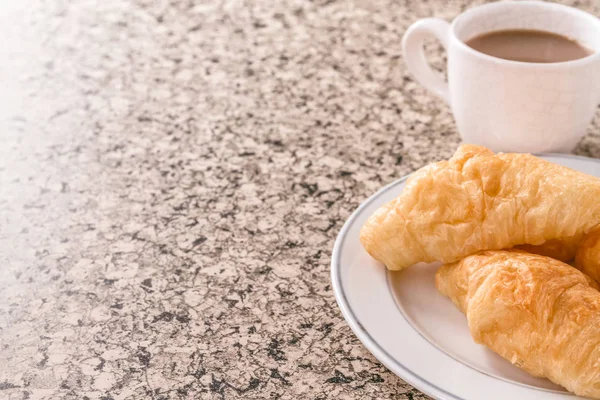 Breakfast Cup Coffee Croissant Table Free Space Text — Stock Photo, Image