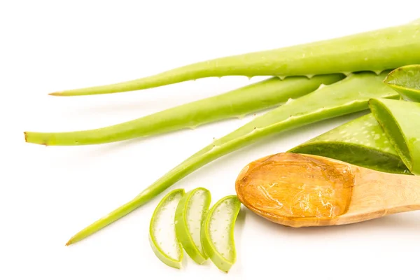 Närbild Aloe Vera Gel Med Aloe Vera Vit Bakgrund Selektivt — Stockfoto