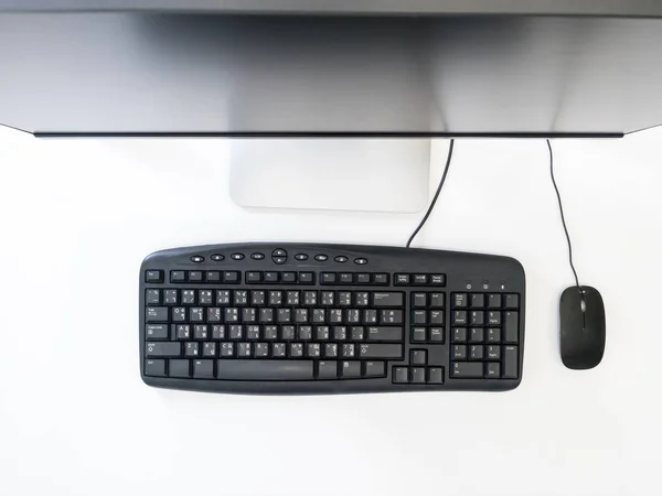 Top View Desktop Computer Keyboard Mouse White Background — Stock Photo, Image