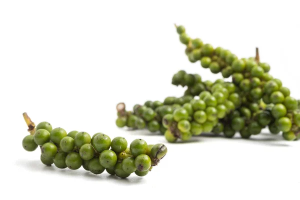 Granos de pimienta verde sobre fondo blanco . —  Fotos de Stock