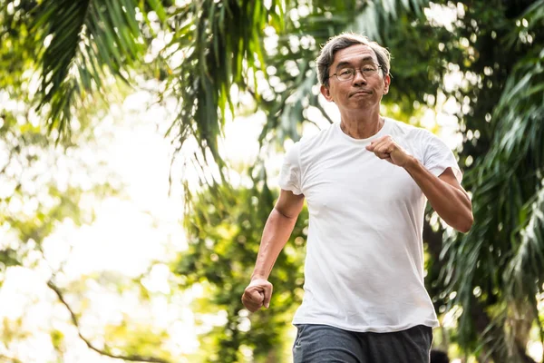 Senior asian man jogging in a park. Healthcare concept — Stock Photo, Image