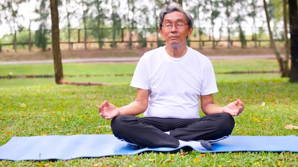 Hombre Asiático Haciendo Yoga Parque — Foto de Stock