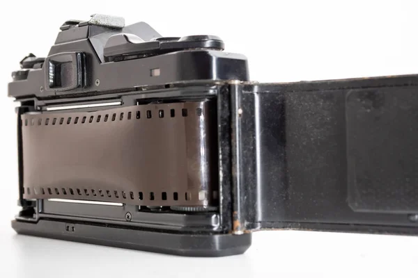 Jednoobjektiv Reflexní Kamera Film Role Bílém Pozadí — Stock fotografie