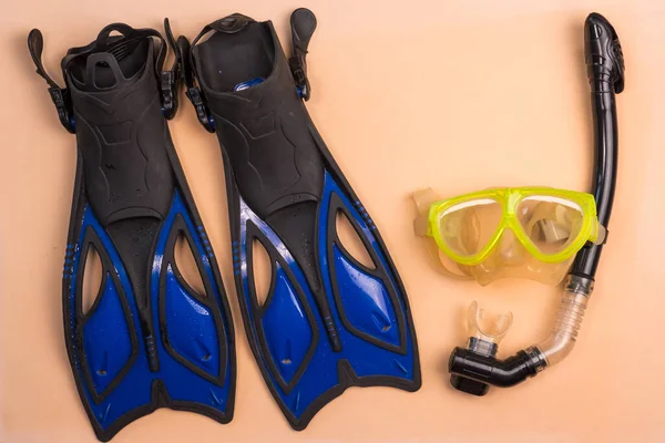 Vista Superior Snorkel Flipper Fundo Cor — Fotografia de Stock