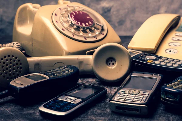 Old Telephone Rotary Dial Landline Obsoleted Cellphone Grunge Background — Stock Photo, Image