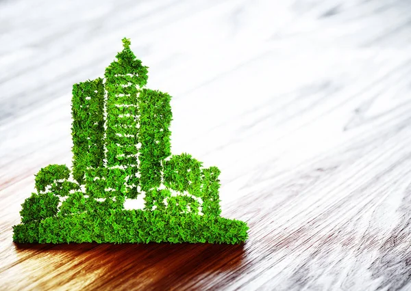 Green ecology city development icon on wooden background. — Stock Photo, Image