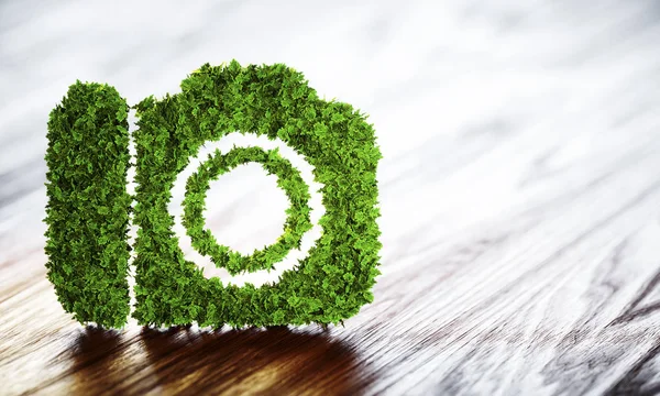 Ökotourismus-Konzept. 3D-Illustration einer grünen Kamera mit — Stockfoto