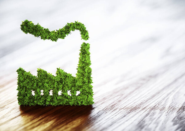 Ecology industry concept. 3D illustration on wooden background.