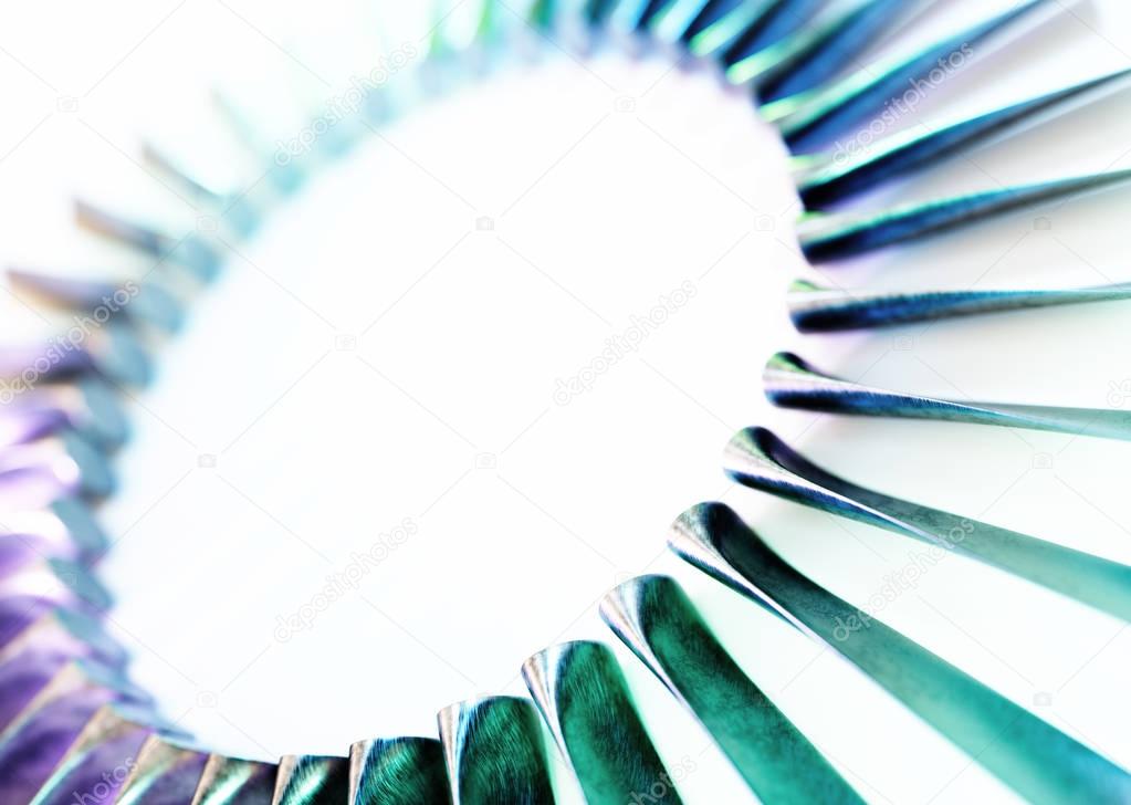 Turbine blades industrial abstract isolated on white background. 3d rendering.